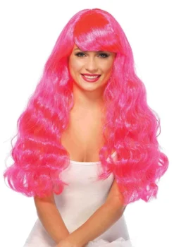 Leg Avenue Neon Pink Starbright Long Wavy Wig For Adults